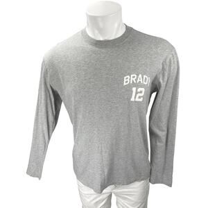 BRADY Men's Gray Heather 12 Long Sleeve Crew Neck Graphic T Shirt Tee Top Size S